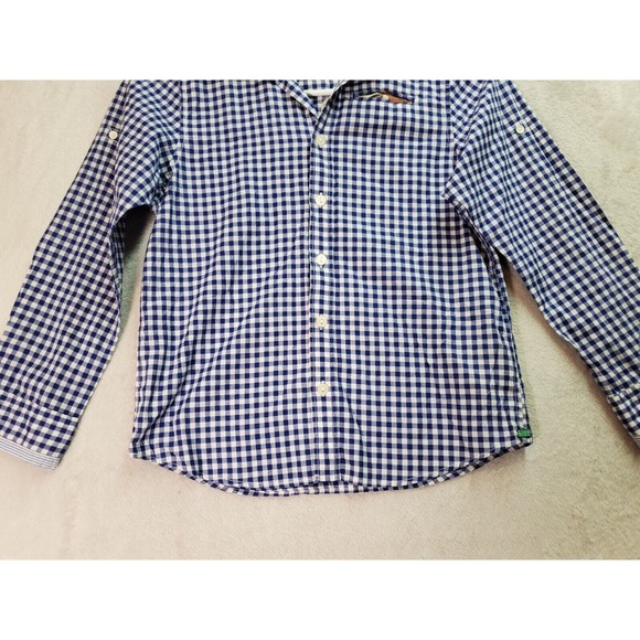 Scotch Shrunk Shirt Youth Size 8 Blue Plaid Skull Long Sleeve Collar Button Down - Picture 3 of 10